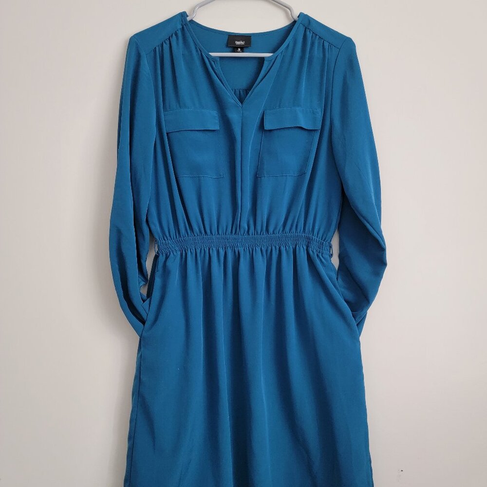 Lustererous Blue Dress with fold up sleeves